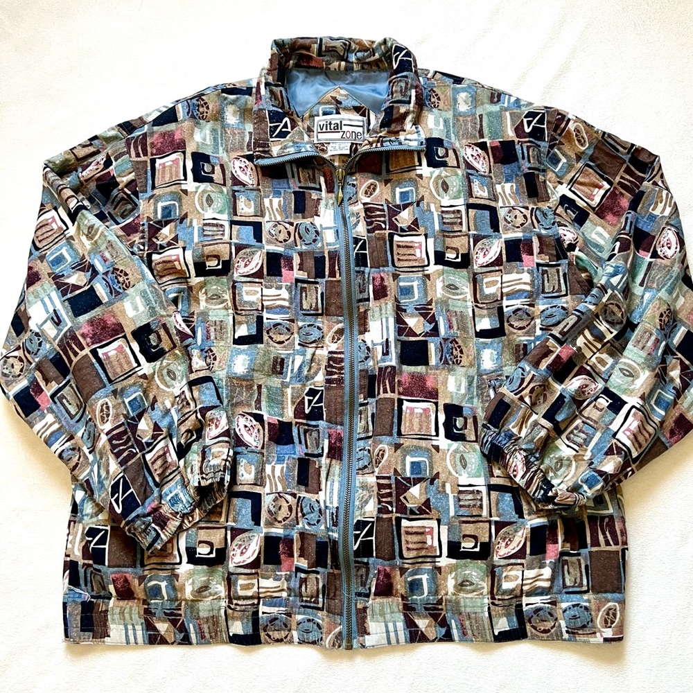Vintage Silk Lined Bomber Zipped Jacket with Funky MCM Pattern